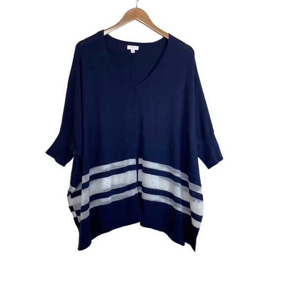 Charming Charlie blue white nautical stripe dolman short sleeve sweater large - Picture 2 of 11